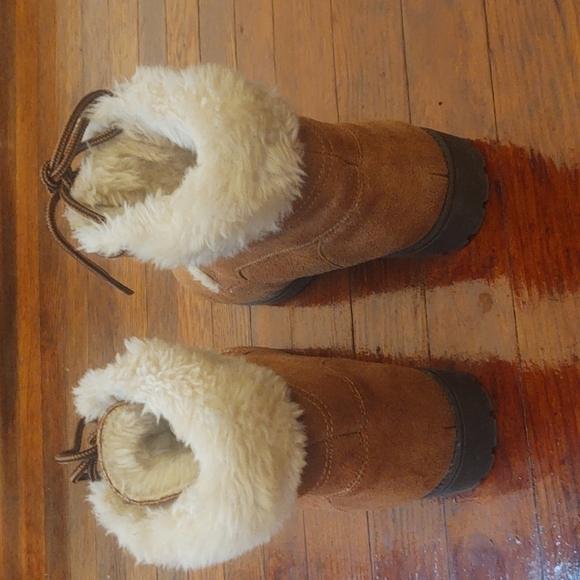 Amanda Smith Brown Leather/Suede Combat Boots with Faux Fur Trim Sz 6 - Picture 5 of 9